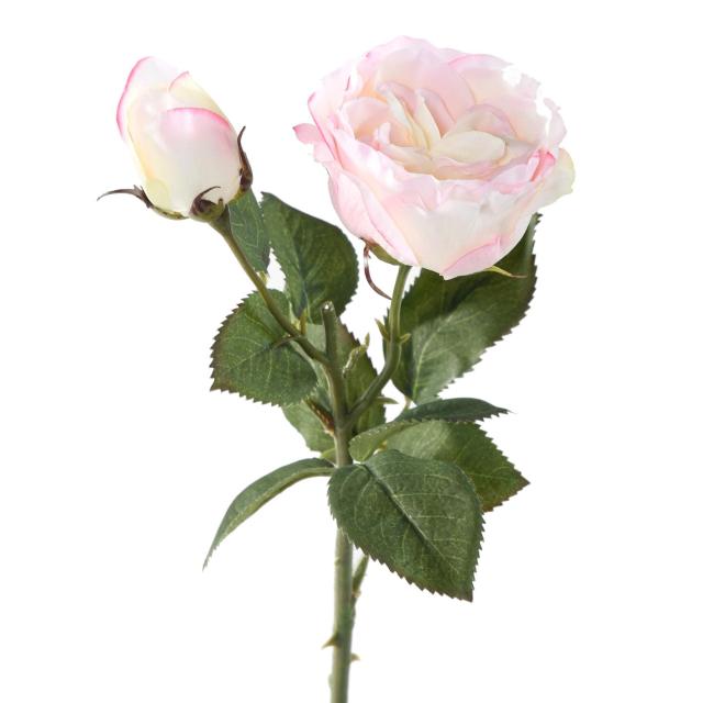 Brin de Rose Artificiel Avec Bouton, Rose, Blanc