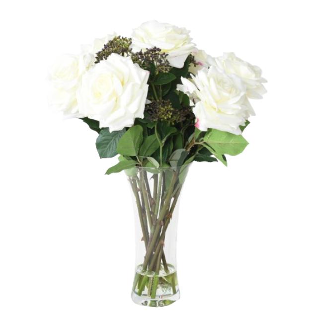 Bouquet Roses Romances Artificielles Blanc