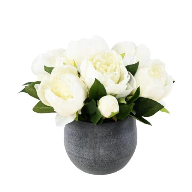 Composition Pivoines Artificielles Blanches en Pot